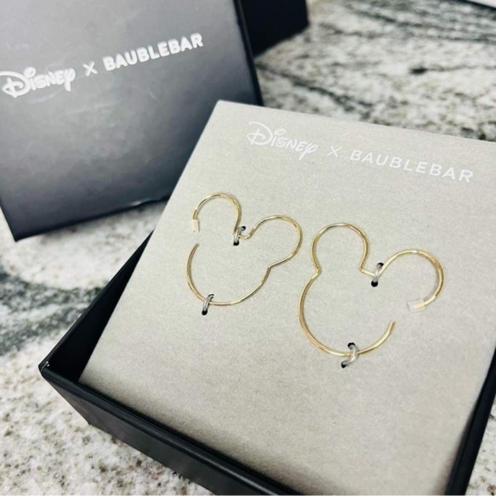 Disney x BaubleBar Mickey Mouse Outline Wire Hoop Earrings Gold NWT